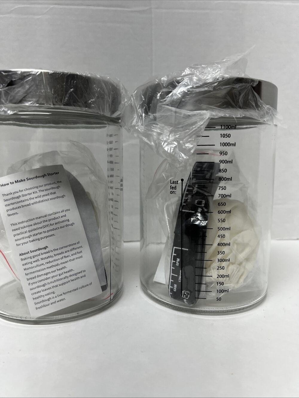 Sourdough Starter Jar Kit 2 Pack 1100ml Glass Fermentation Jars